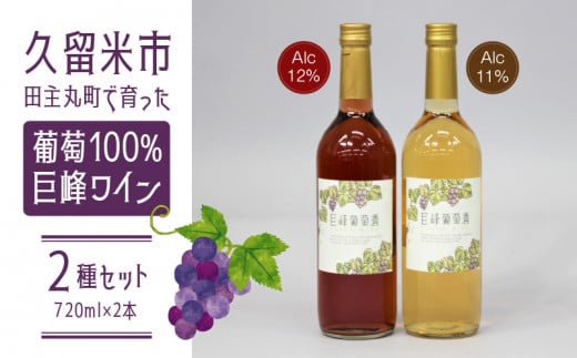 久留米市田主丸町で育った葡萄100％　巨峰ワイン２種セット（720ml×2本）