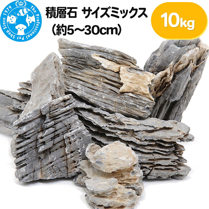 【ふるさと納税】積層石 サイズミックス（約5〜30cm）10kg [株式会社チャーム charm 形状お任せ アクアリウム テラリウム レイアウト素材 ペット]