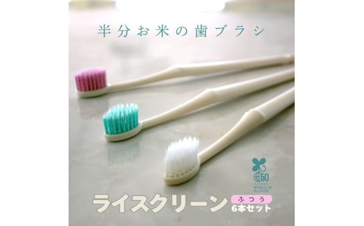 歯ブラシ お米歯ブラシ ライスクリーン ふつう 6本 【3色×2本】お米でできた歯ブラシ オーラルケア ハブラシ 山陽物産｜B439