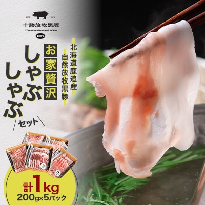 【毎月定期便】北海道鹿追産 自然放牧黒豚 お家贅沢しゃぶしゃぶセット1kg(200g×5P)全10回【配送不可地域：離島】
