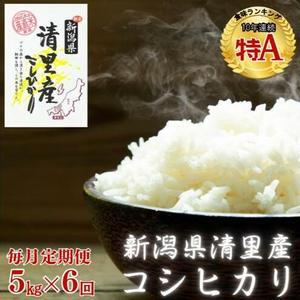 新潟県 清里産コシヒカリ 定期便　5kg×6か月 30kg 上越市　白米　こめ　新潟 新潟県産 上越
