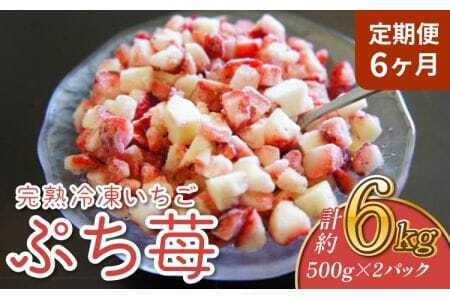 いちご 【6ヶ月定期便】冷凍いちご 1㎏ (500g×2パック) 【定期便6ヶ月】完熟冷凍いちご「ぷち苺」1kg 500g×2パック 園村苺園
