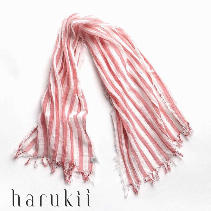 【ふるさと納税】【harukii】太ストライプ長綿ガーゼミニストール (レッド) | ストール ガーゼ 綿 ストライプ 赤 おしゃれ 贈答用 送料無料 東京 八王子