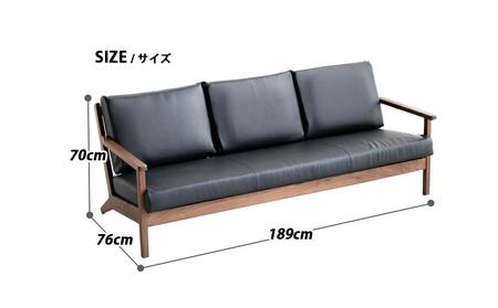 コペンハーゲン01 3Pソファ ウォールナット／JREX ブラック 幅189 奥行76 高さ70