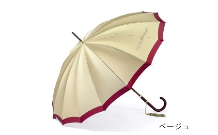 【前原光榮商店】婦人用雨傘 ボーダー-W-カーボン〈手元：寒竹〉(カラー：ベージュ）