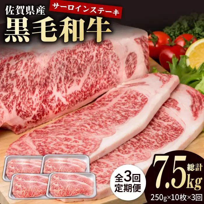 【3回定期便】佐賀県産 黒毛和牛 サーロインステーキ 2.5kg / ステーキ [IAG096]