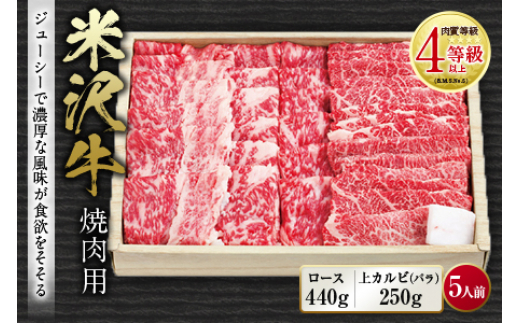 
米沢牛 焼肉用 肉質等級：4等級(B.M.S.No.5)以上 F2Y-0843
