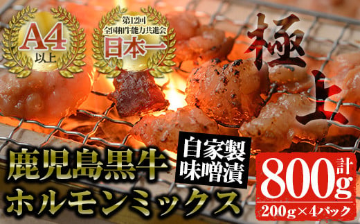 鹿児島黒牛 和牛ホルモンミックス 自家製味噌漬け(計800g・200g×4P) 国産 鹿児島県産 黒毛和牛【佐多精肉店】A24-v01