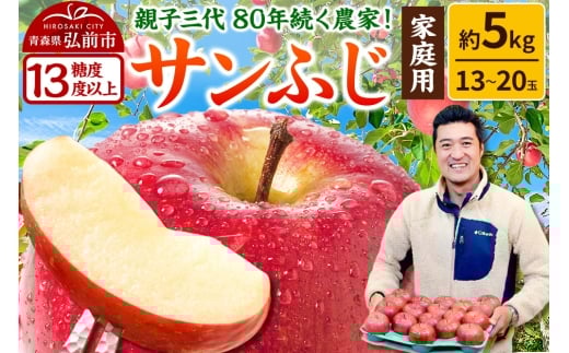 【26年1月発送】りんご 【糖度13度以上】サンふじ【家庭用】約5kg  13～20玉程度 津軽農園