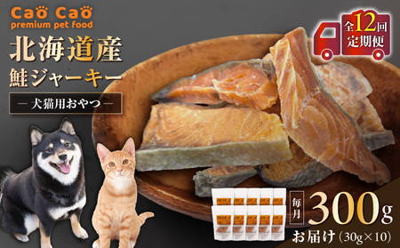 【 全12回 定期便 】 Cao 北海道産 鮭ジャーキー 300g （ 30g × 10袋 ） 犬猫用 おやつ T035-T05-02 定期 ジャーキー 犬のおやつ 猫のおやつ 愛犬 愛猫 無添加 安心安全 ペット ペットグッズ WORLDWIDEStyle ふるさと納税 苫小牧市 おすすめ ランキング プレゼント ギフト