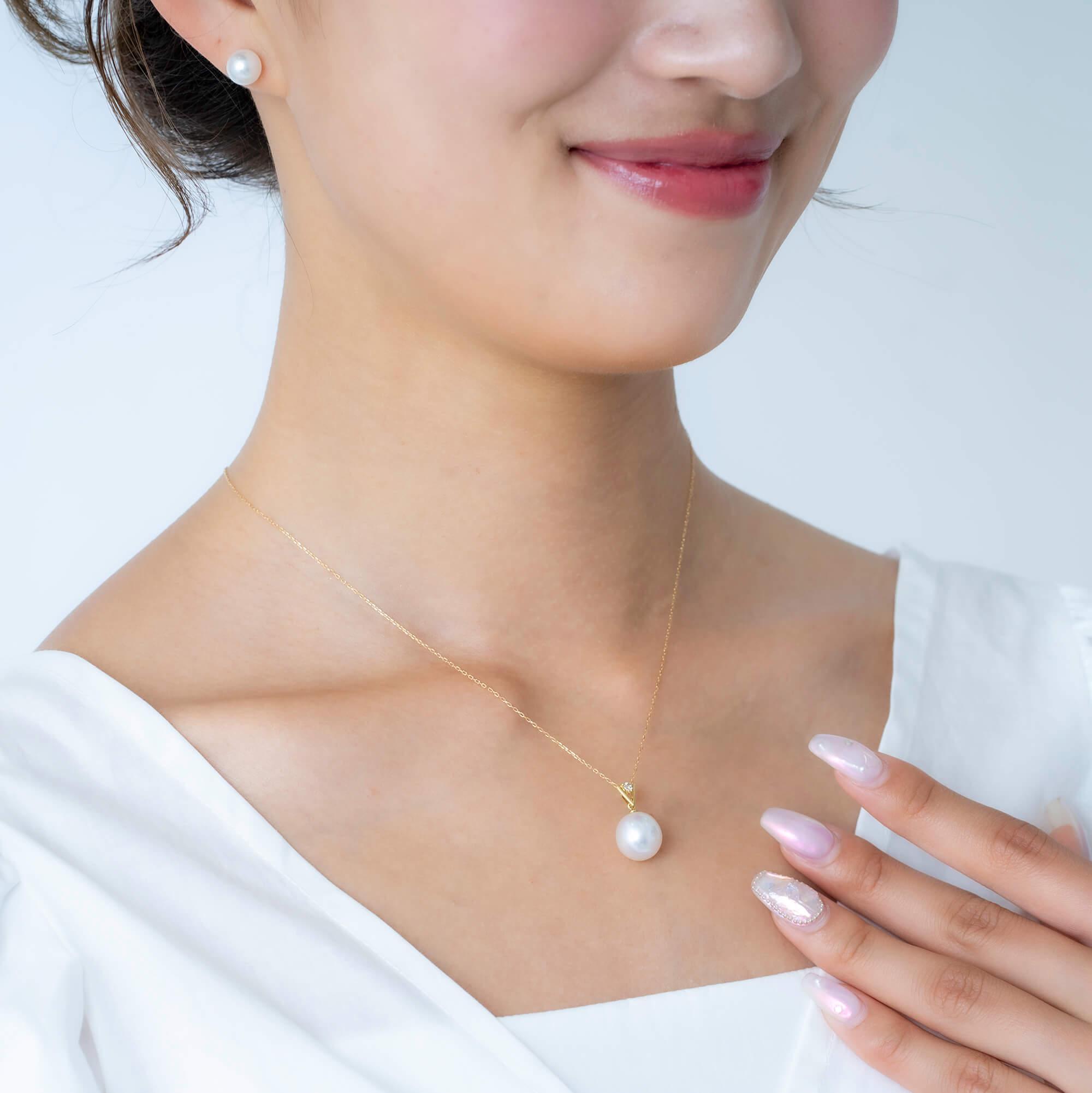 【星影】一粒 シロチョウパール ダイヤモンド イエローゴールド ペンダント｜無調色 白蝶真珠（南洋真珠) 10mm K18YG　　