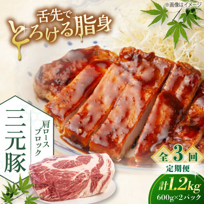 【ふるさと納税】 定期 三元豚 肩ロースブロック1.2kg 600g×2パック ▼ 全3回 定期便 《喜茂別町》【平田牧場】 肉 豚肉 ロース ブロック ローストポーク 煮豚 酢豚 煮物 冷凍配送 定期便 定期 北海道 平田牧場 おすすめ [AJAP115] 52000 52000円