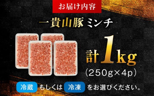 【選べる！冷凍配送 冷蔵配送】一貴山豚 ミンチ 計1kg(250g×4p) 糸島市 / いきさん牧場 豚肉 [AGB053]