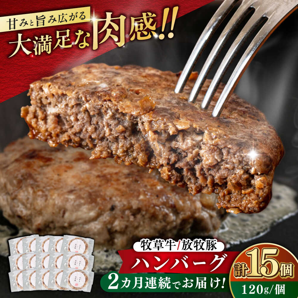 【ふるさと納税】【全2回定期便】【牧草牛×放牧豚】ハンバーグ 15個 《厚真町》【GOODGOOD株式会社】 ハンバーグ 牛肉 豚肉 小分け 冷凍配送 北海道[AXBP042]