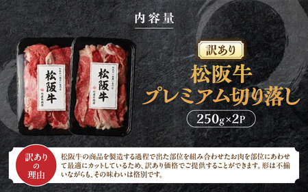 松阪牛 プレミアム 切り落し 500ｇ （250g×2）【訳あり】 松阪牛 切り落し 松阪牛 切り落し 松阪牛 切り落し 松阪牛 切り落し 三重県 多気町 TKG-01