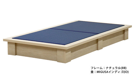 No.455-04 組み立て式　392-migusa　日本製 セキスイMIGUSA畳使用 国内生産デザイン畳ベッド（シングル）【フレーム色：ナチュラル（88）】【畳：インディゴ（ID）】