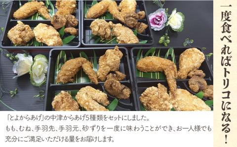 中津からあげ全員集合 4食セット 調理済み からあげ 唐揚げ とよからあげ もも肉 むね肉 手羽先 手羽元 砂ずり おかず お弁当 大分県 中津市 送料無料 熨斗対応可