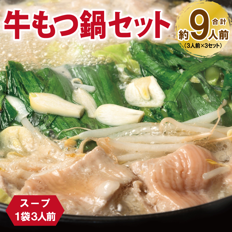 牛もつ鍋セット スープ付 合計約9人前【味付け 小分け 牛肉 ホルモン 醤油ベーススープ 簡単調理 3人前×3セット 普段使い】 099H3382