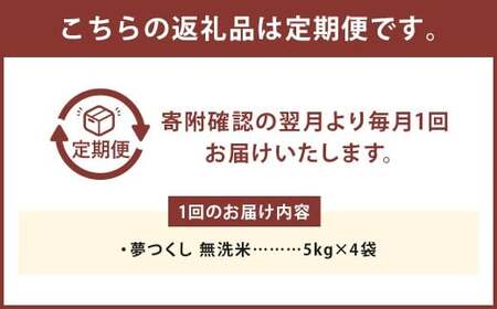 【3ヶ月定期便】 無洗米 食味鑑定士厳選 夢つくし 20kg（5kg×4袋）×3回 計60kg 米 こめ コメ お米 精米 単一原料米 ごはん ご飯 ライス おにぎり