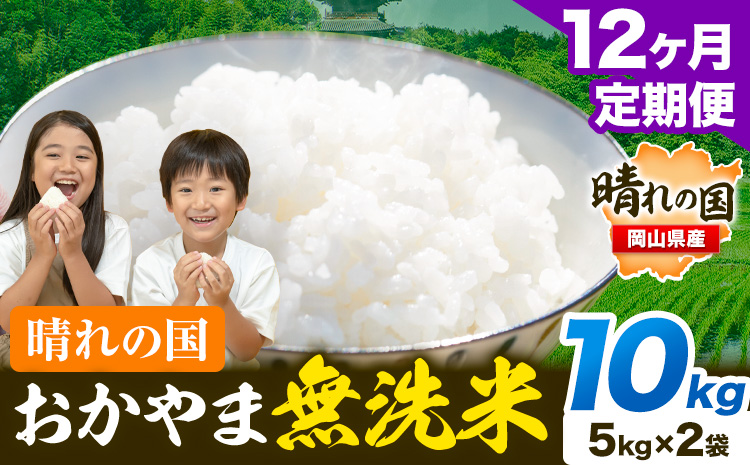 米 無洗米 岡山 晴れの国 おかやま 岡山県産【定期便】10kg (5kg×2袋) 計12回お届け《お申込月の翌月より発送》 洗わず ライス SDGs 国産 ヒノヒカリ あきたこまち にこまる きぬむすめ ブレンド米 おにぎり 弁当 笠岡市---kasaoka_zsytei_264_10---