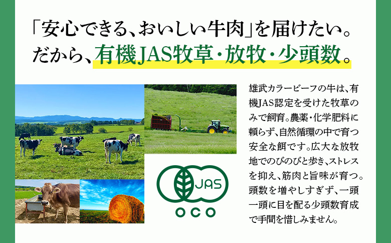 雄武産有機牛カラービーフ すき焼き用（肩ロース）200ｇｘ2P | 牛肉 有機牛 オーガニック グラスフェッド カラービーフ 有機JAS認定 すき焼き用 赤身が多い 旨み 牧草 放牧 安心 安全 脂肪