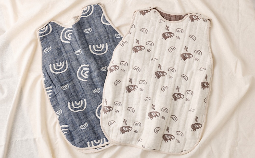 6重ガーゼ織スリーパー×2枚 （ベージュ・ネイビー）