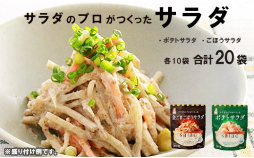 サラダのプロがつくった サラダ 2種類 セット 20袋 各10袋 個包装 ポテトサラダ ごぼうサラダ ポテサラ レトルト パウチ 惣菜 冷製サラダ ヘルシー 定番 簡単 便利 冷静サラダ おかず アレンジ お弁当 おつまみ クリーミー 京都 舞鶴 ケンコーマヨネーズ