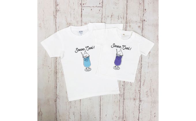 2人兄弟姉妹でおそろい /クリームソーダ パープル（小）×ブルー（大）/ Tシャツ2枚組ギフトセット（90cm×120cm）