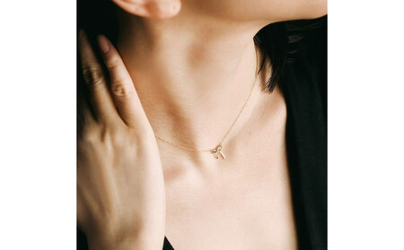 【心葉/京都kokoroba kyoto】K10 天然ダイヤモンド×リボンモチーフネックレス「イエローゴールド」