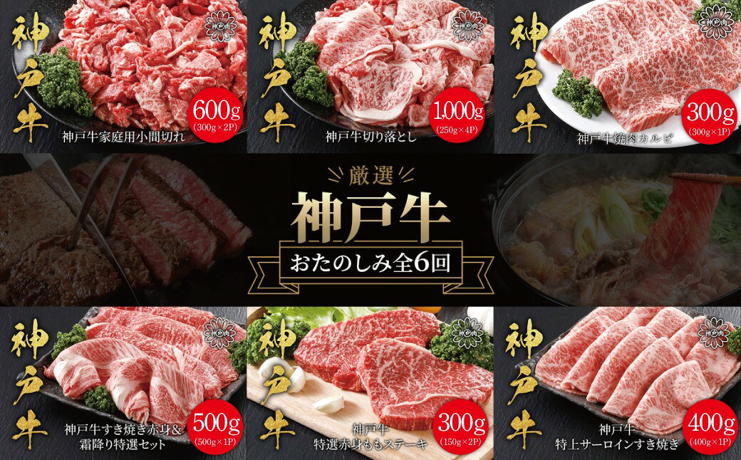【ふるさと納税】平山牛舗の厳選「神戸牛」おたのしみ全6回 【定期便】神戸牛 神戸ビーフ 定期便 神戸牛 但馬牛 世界農業遺産 ブランド和牛 国産 和牛 牛肉 お肉 赤身 切り落とし すき焼き ステーキ 焼肉 バーベキュー 人気 おすすめ 冷凍 小分け 平山牛舗