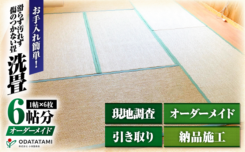 現代の名工カンパニー特製！ペット・介護向けペット・介護用滑らず汚れず傷のつかない洗える畳『洗畳』縁付新調（畳1帖サイズ6枚）　K348-009