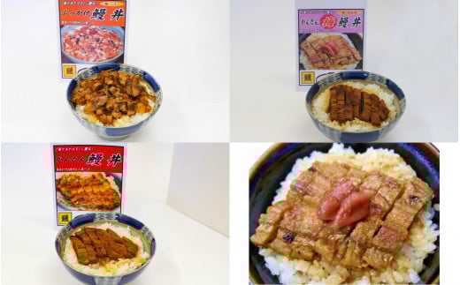 かんたん鰻丼 ３種食べ比べセット（かんたん鰻丼・ぶっかけ鰻丼・かんたん鰻丼（梅味）各1人前） / 和歌山 田辺市 国産 国産鰻 鰻 うなぎ 鰻丼 うな丼 簡単 お手軽 かんたん 食べ比べ 土用の丑の日 冷凍