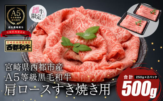 【最高品質のA5等級 西都和牛】黒毛和牛肩ローススライス500g （250g×2） すき焼き 焼きしゃぶ 小分け 宮崎県産 カミチクファーム＜62-2a＞★