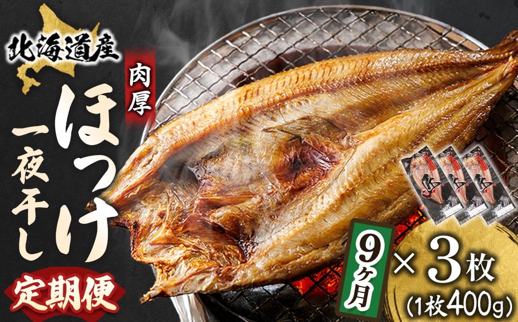
                  【定期便 9ヶ月】北海道産ほっけ一夜干し（400g以上）×3枚 | 釧路町の匠が贈る 北の至宝 ホッケ 干物 焼魚 焼き魚 白身魚 定期便 セット ひもの 魚干物 一人暮らし セット おかず 冷凍 魚介類 海鮮 絶品 人気 ヒロセ 海鮮定期便 北海道 釧路町 釧路超 特産品 br04
                
