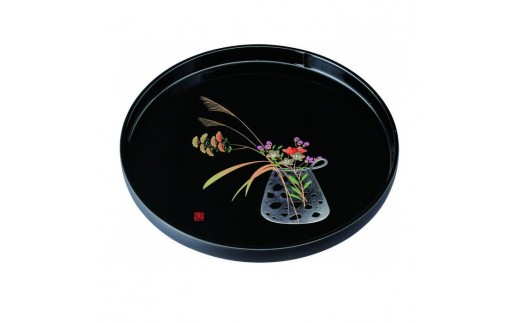 
            丸盆 30cm 黒 盛絵花かご ［YG465］
          