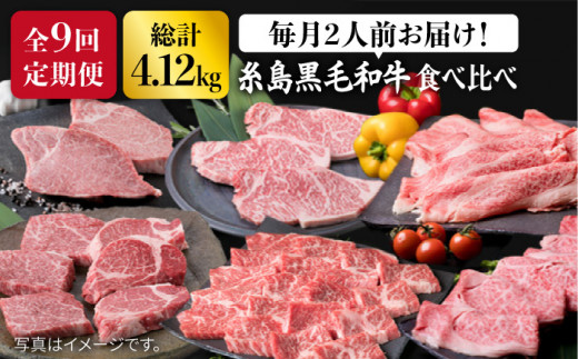 糸島 黒毛和牛（ 博多 和牛 ） 高級 部位 の 定期便 セット 全9回（月1回） 2人前 4,12kg 《糸島》 【糸島ミートデリ工房】 [ACA109] 定期便 肉 食べ比べ  希少 ランキング 上位 人気 おすすめ すき焼き 定期便 切り落とし しゃぶしゃぶ ステーキ 焼肉 赤身 黒毛和牛 国産