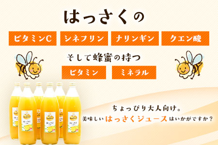 honey＋はっさくジュース 1000ml×6本 村上養蜂《30日以内に出荷予定(土日祝除く)》和歌山県 紀の川市