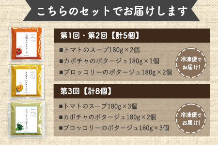 【3ヶ月定期便】ひだまりとアンダンテセット 全3回《お申込みの翌月より出荷》福岡県 花田農園 野菜スープ トマト ブロッコリー かぼちゃ