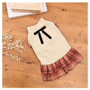 秋色チェックフリルワンピース 犬服 小型犬 ドッグウェア 可愛い チェック柄【ココアトワ(cocoAtoi)】 Ｌ