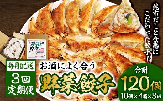 【食感と昆布だしにこだわり】 【3回定期便】お酒によく合う野菜餃子40個(10個×4箱) ※沖縄・離島への配送不可