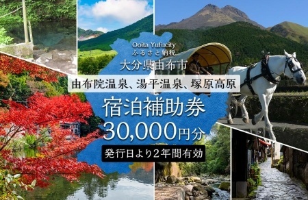 【由布市（湯布院、由布院、湯平、塚原高原）】ふるさと納税宿泊補助券30,000円分 | 宿泊 宿泊券 旅行 旅行券 温泉 人気温泉地 湯布院 由布院