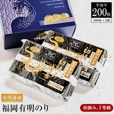 ふるさと納税 大牟田市 有明海苔 初摘み「焼き海苔」(半切り100枚×2個  計200枚)