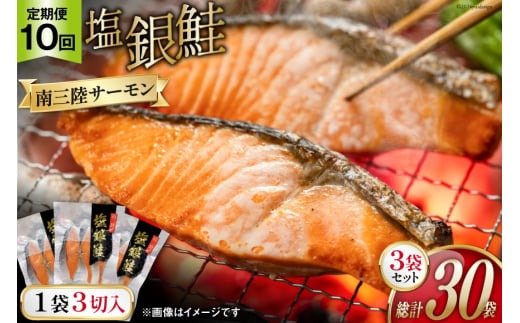 10回 定期便 鮭 切り身 塩銀鮭パック 3切 ×3袋 ×10回 総計30袋 [たみこの海パック 宮城県 南三陸町 m304amh560052] サーモン 銀鮭 塩銀鮭 シャケ 切身 さけ サケ 国産 小分け 個包装 冷凍