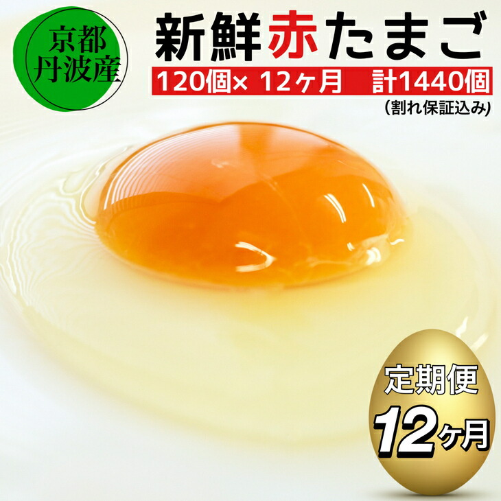 【12回定期便】新鮮 卵 京都・丹波の赤たまご 120個（100個＋割れ保証20個）×12ヶ月 計1440個 《生卵 たまご タマゴ 卵 玉子 鶏卵 小分け 1年間》※北海道・沖縄・離島への配送不可