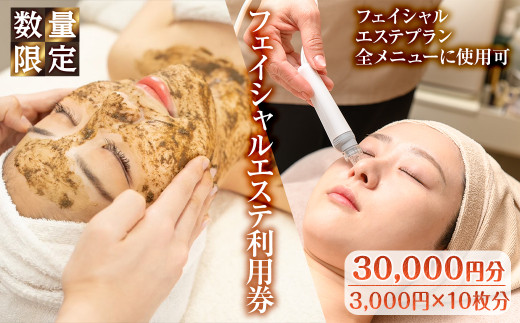 ＜数量限定＞フェイシャルエステ利用券(30,000円分(3,000円×10枚分)/フェイシャルエステプラン全メニューに使用可)【m66-14】【melty minoh】