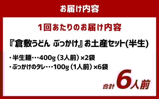 【6ヶ月定期便】『倉敷うどん ぶっかけ』お土産セット(半生) 6人前×6回 うどん 麺類 麺 半生 半生麺 ぶっかけうどん タレ つゆ 岡山県 倉敷市