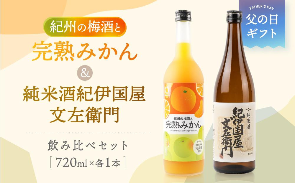 
【父の日ギフト】紀州の地酒　紀伊国屋文左衛門純米酒　完熟みかん梅酒　飲み比べセット【6月16.17.18日着にて発送します】
