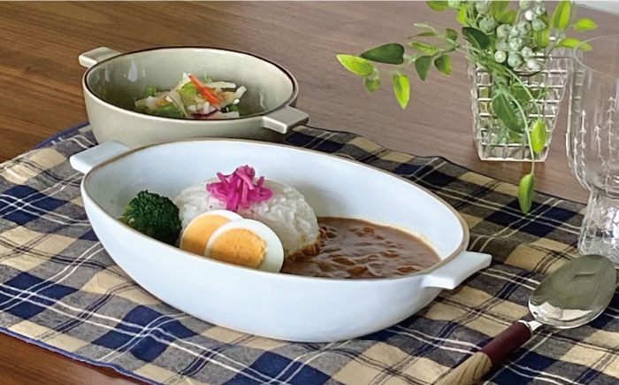 【波佐見焼】グラタン皿 大 ホワイト（藁白） 2枚セット カレー皿 パスタ皿 【和山】 [WB134]