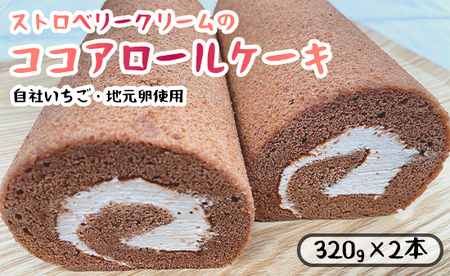 ストロベリークリーム の ココア ロールケーキ 2本 ココア ： 320g×2 舞鶴産 イチゴ 苺 地元卵 ロールケーキ 洋菓子 ケーキ ストロベリー スイーツ セット