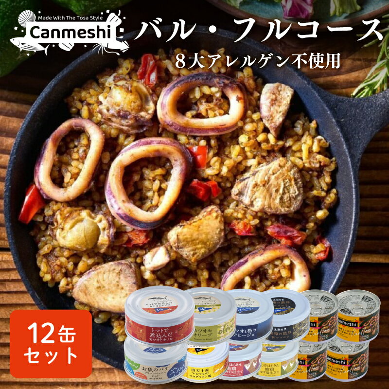 【ふるさと納税】 缶詰 バル フルコース 12缶 セット パエリア 鰹 カツオ マヒマヒ シイラ 地鶏 惣菜 おかず 常温保存 防災 備蓄 非常食 アウトドア キャンプ ご飯のお供 時短 便利 手軽 高知県 黒潮町